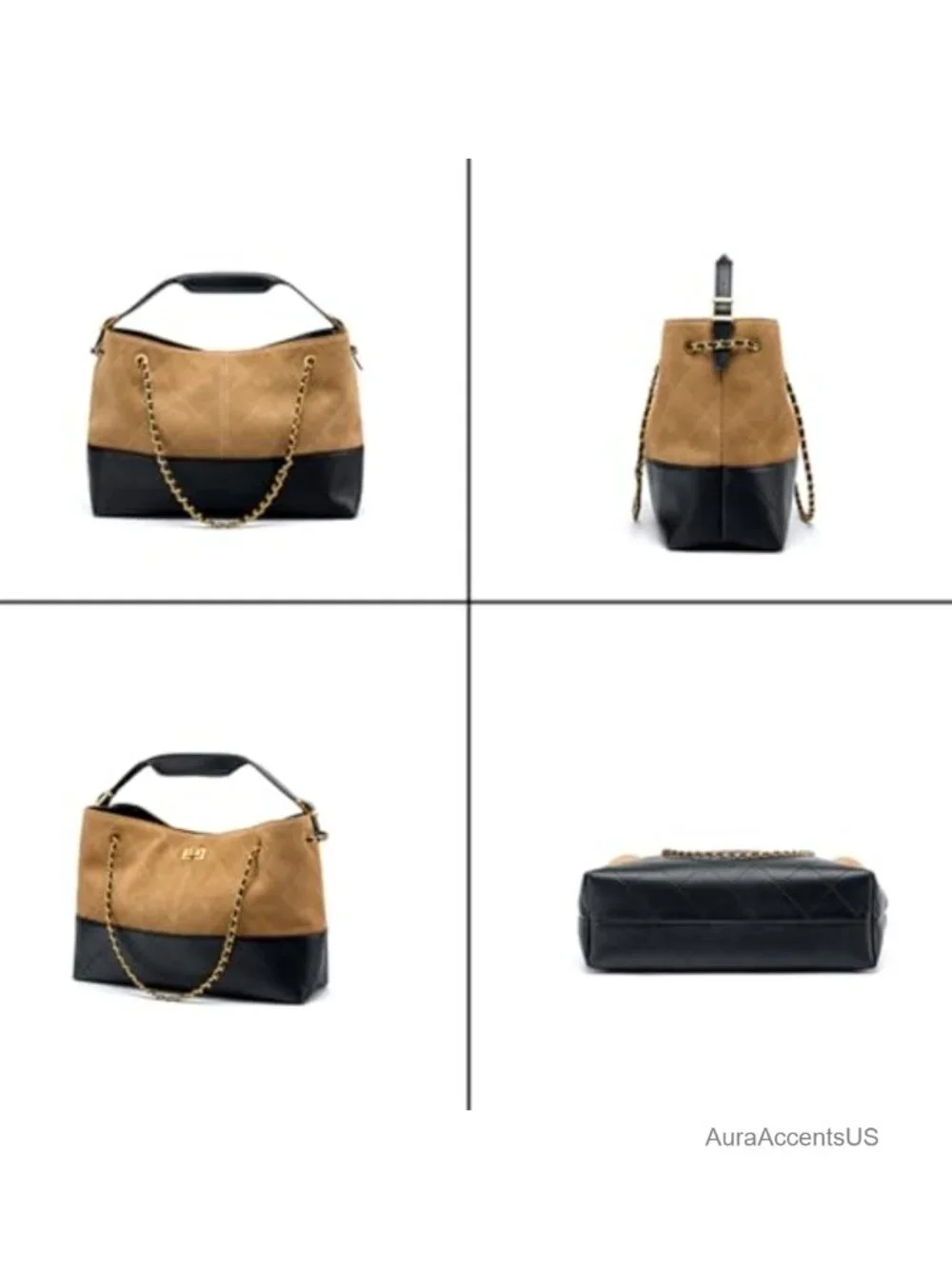 Soft Genuine Leather Lambskin Suede Quilted Bag, Carryall Top Handle Gold Chain